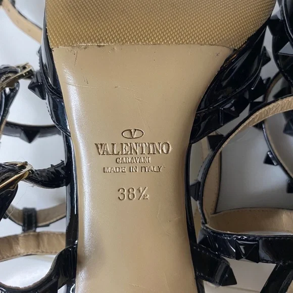 VALENTINO GARAVANI - Rockstud Caged 65 Black Patent Ankle Strap Pump - Picture 12 of 14